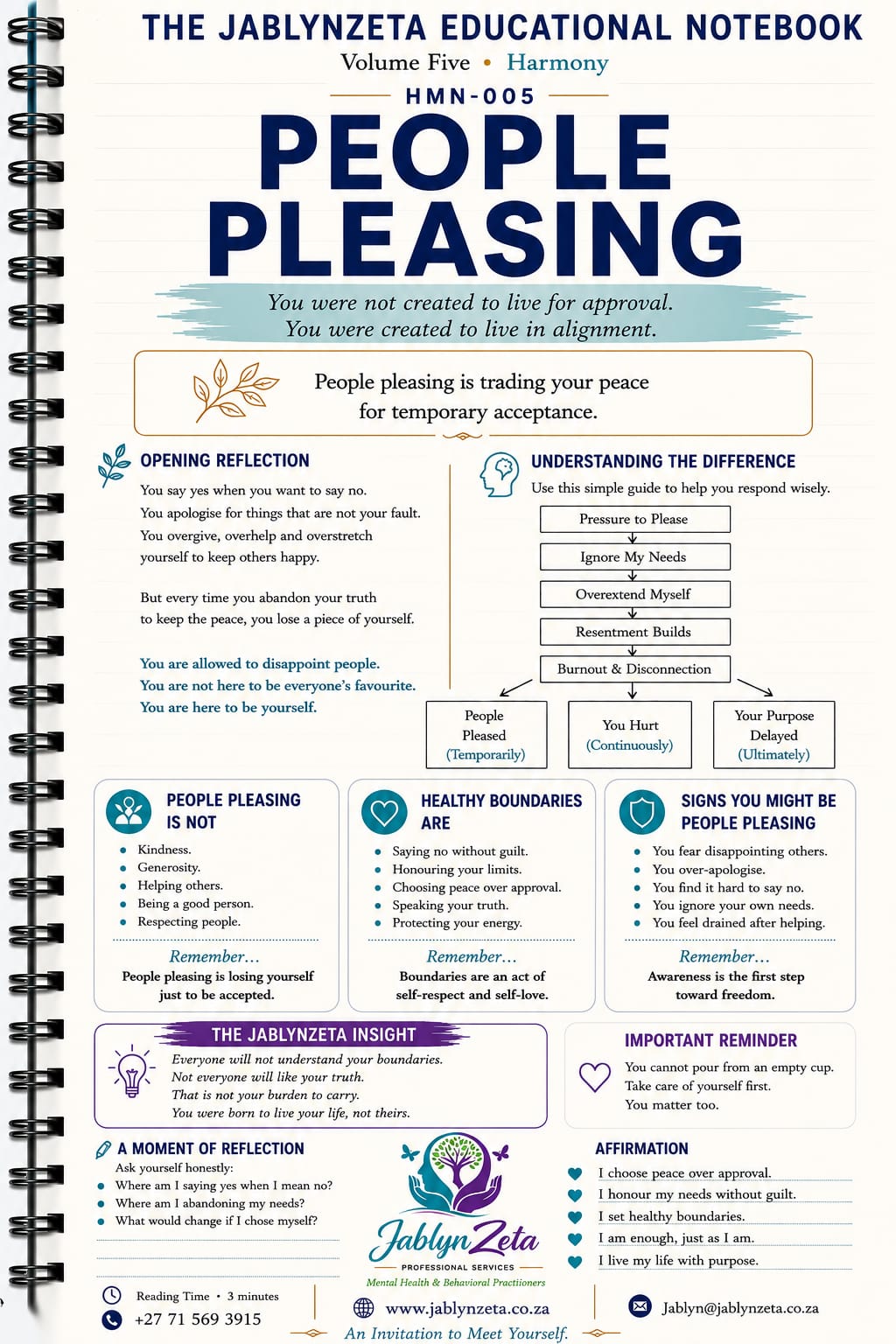 The JablynZeta Educational Notebook for mental health education, emotional wellness and self-reflection